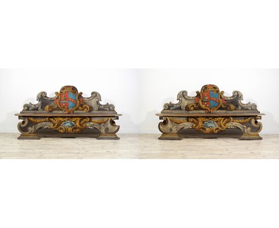 Pair of lacquered wooden benches, Tuscany, 18th century Pair of lacquered wooden benches, Tuscany, 18th century