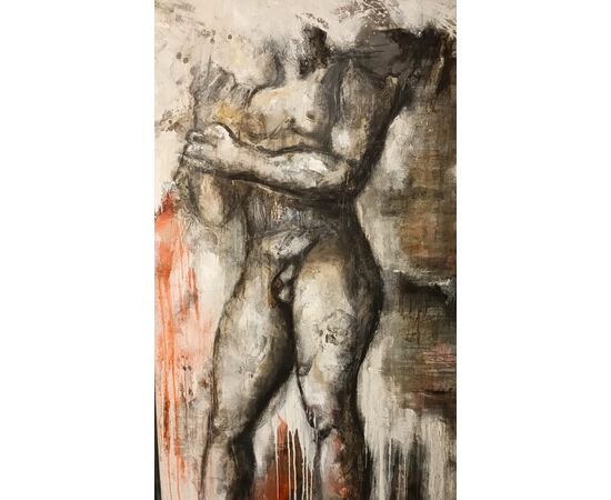 Coppia di olii su tela nudo figurativo arte moderna firmato