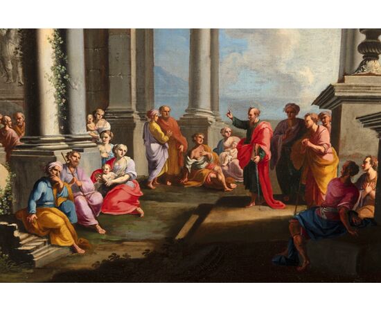 Alberto Carlieri (Roma 1672-1720), Capriccio architettonico con la predica di san Paolo nell'Areopago di Atene, dipinto olio su tela