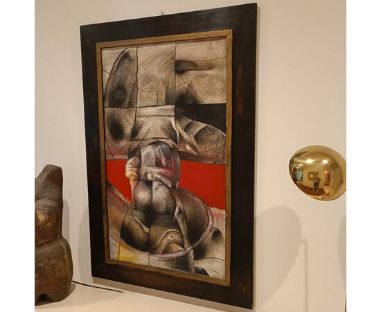 1950s Brutalist painting: mixed media on cardboard