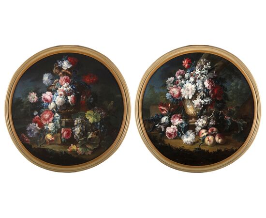 Michele Antonio Rapos (Turin 1733-1819), Pair of paintings depicting Still Life with triumph of flowers and fruit, oil on canvas