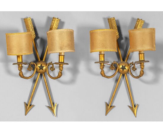 Pair of gilded bronze sconces, France, first half of the 19th century, Empire style