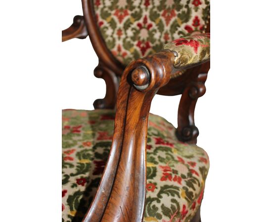 Louis Philippe style walnut medallion armchair - 19th century Louis Philippe style walnut medallion armchair - 19th century