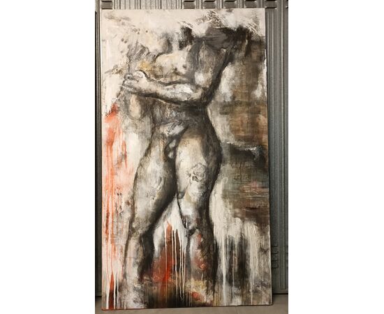 Coppia di olii su tela nudo figurativo arte moderna firmato