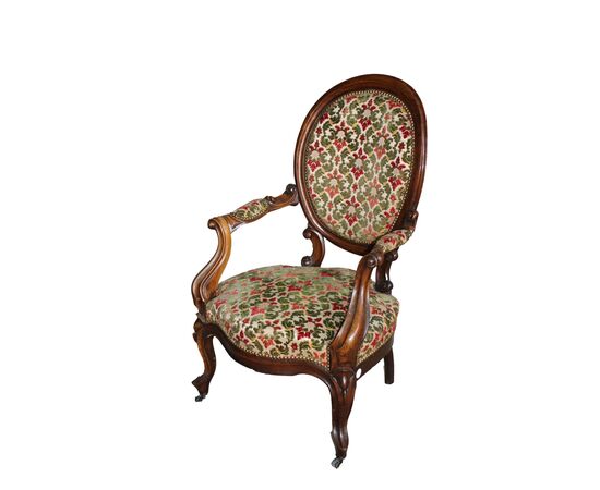 Louis Philippe style walnut medallion armchair - 19th century Louis Philippe style walnut medallion armchair - 19th century