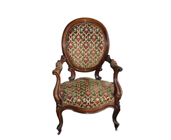Louis Philippe style walnut medallion armchair - 19th century Louis Philippe style walnut medallion armchair - 19th century
