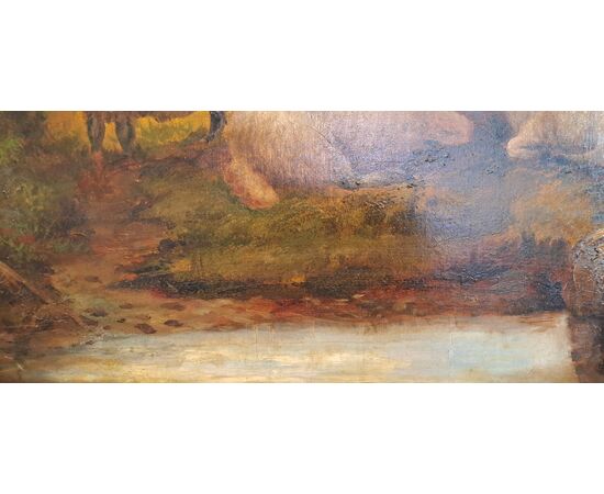 MOUNTAIN PASTURE WITH SHEEP - FRANCE - 19TH CENTURY
