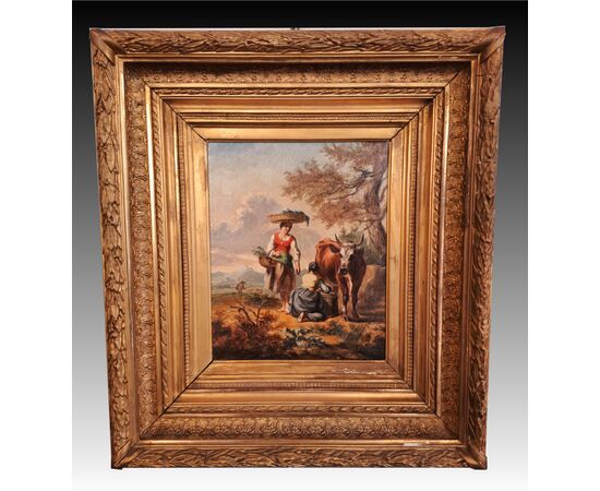 "RURAL SCENE" - OIL ON PANEL - 19TH CENTURY "RURAL SCENE" - OIL ON PANEL - 19TH CENTURY