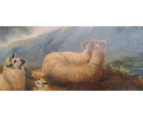 MOUNTAIN PASTURE WITH SHEEP - FRANCE - 19TH CENTURY