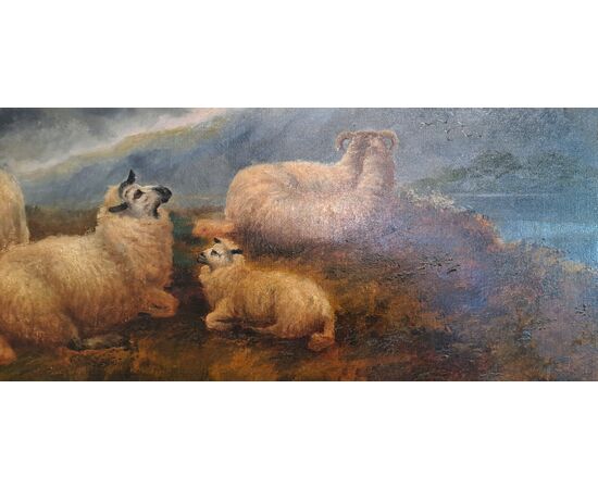 MOUNTAIN PASTURE WITH SHEEP - FRANCE - 19TH CENTURY