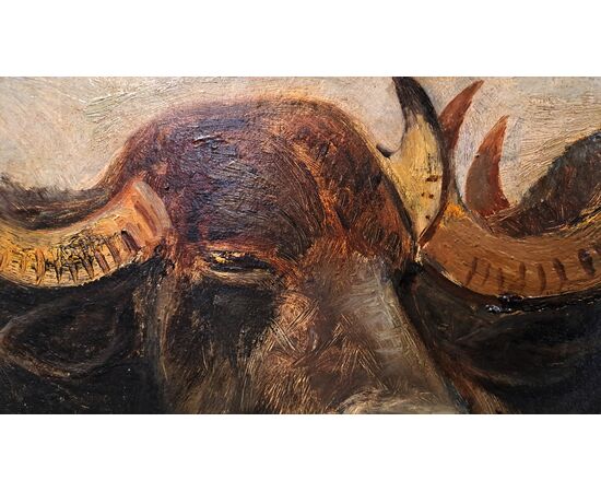 "BUFFALO HEADS" - OIL ON THICK CARDBOARD - GIUSEPPE RAGGIO (1823 - 1916)