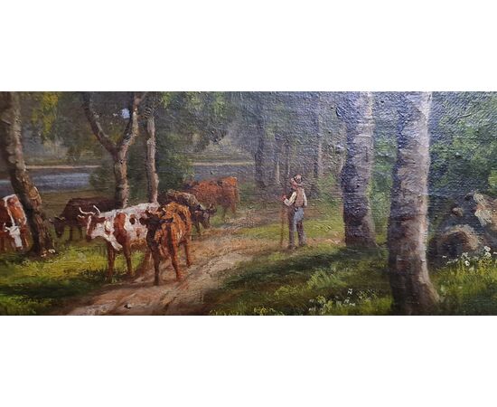 LANDSCAPE WITH FIGURE AND COWS - FRANCE - 1885 LANDSCAPE WITH FIGURE AND COWS - FRANCE - 1885