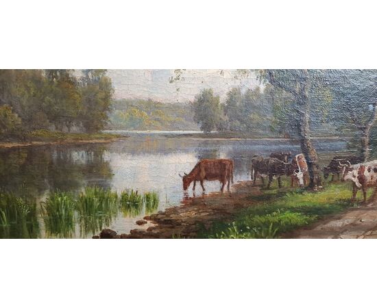 LANDSCAPE WITH FIGURE AND COWS - FRANCE - 1885 LANDSCAPE WITH FIGURE AND COWS - FRANCE - 1885