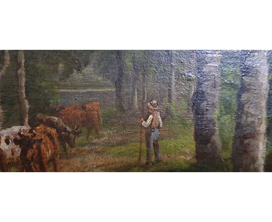 LANDSCAPE WITH FIGURE AND COWS - FRANCE - 1885 LANDSCAPE WITH FIGURE AND COWS - FRANCE - 1885