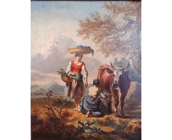 "RURAL SCENE" - OIL ON PANEL - 19TH CENTURY "RURAL SCENE" - OIL ON PANEL - 19TH CENTURY