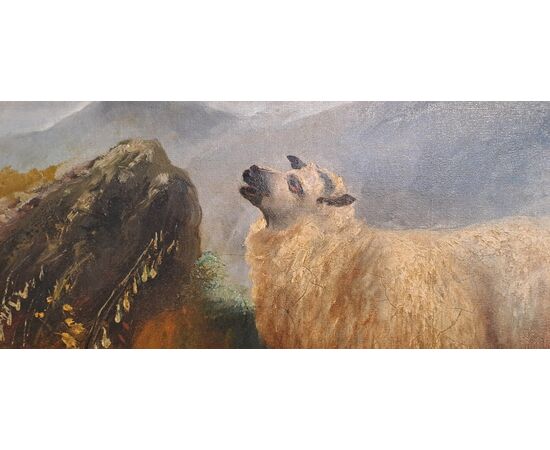 MOUNTAIN PASTURE WITH SHEEP - FRANCE - 19TH CENTURY