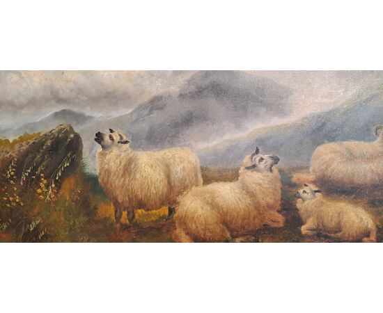 MOUNTAIN PASTURE WITH SHEEP - FRANCE - 19TH CENTURY