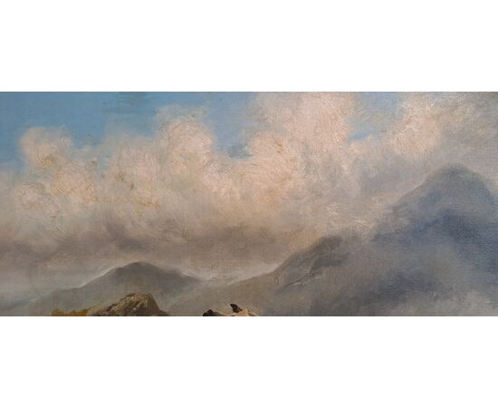 MOUNTAIN PASTURE WITH SHEEP - FRANCE - 19TH CENTURY