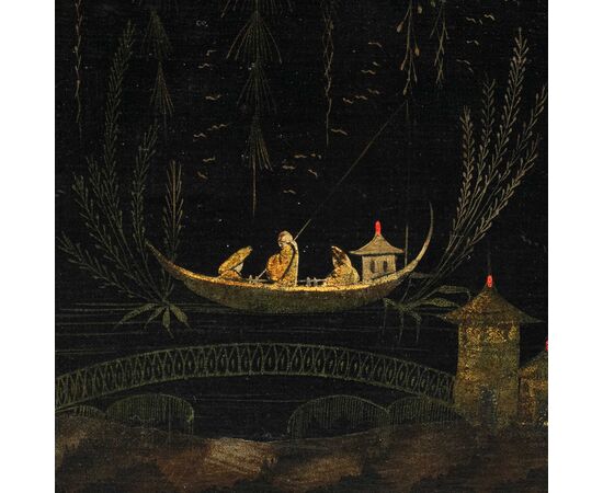 Chinese Painter (18th Century) - Oriental scene with a boat on the river. Chinese Painter (18th Century) - Oriental scene with a boat on the river.