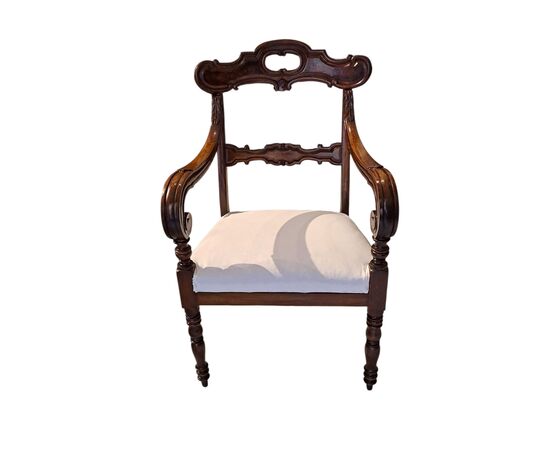 FOUR WALNUT ARMCHAIRS - GENOA - 19TH CENTURY