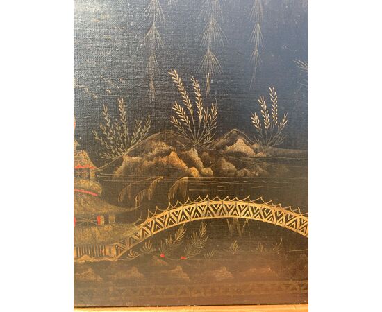 Chinese painter (18th century) - Oriental scene with pagoda and bridge. Chinese painter (18th century) - Oriental scene with pagoda and bridge.
