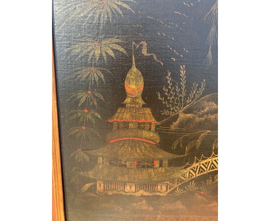 Chinese painter (18th century) - Oriental scene with pagoda and bridge. Chinese painter (18th century) - Oriental scene with pagoda and bridge.
