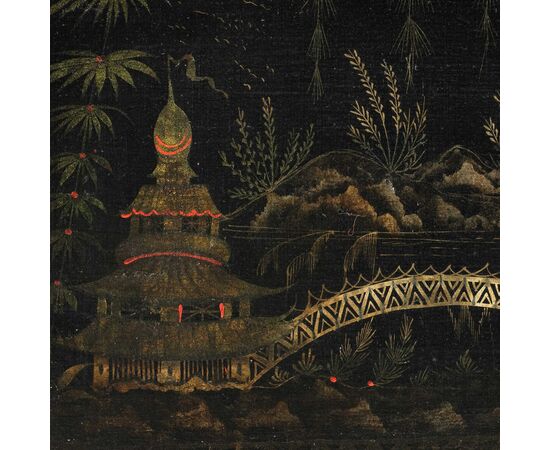 Chinese painter (18th century) - Oriental scene with pagoda and bridge. Chinese painter (18th century) - Oriental scene with pagoda and bridge.