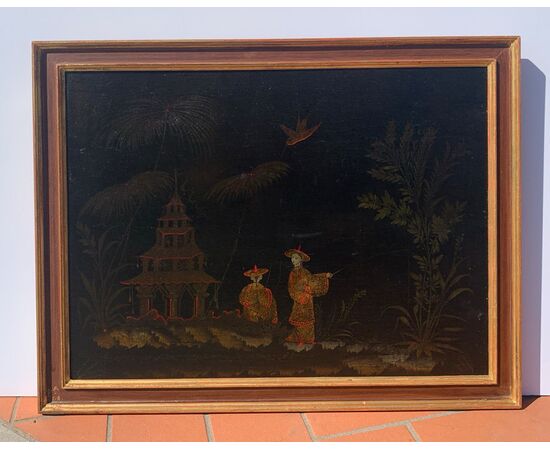 Chinese painter (18th century) - Oriental scene with pagoda. Chinese painter (18th century) - Oriental scene with pagoda.