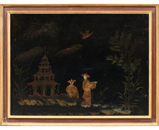 Chinese painter (18th century) - Oriental scene with pagoda. Chinese painter (18th century) - Oriental scene with pagoda.