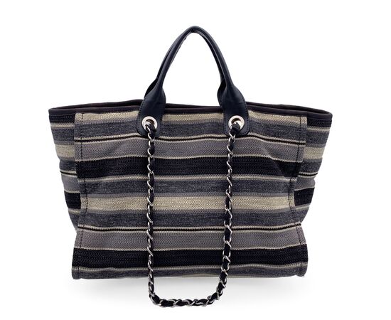 CHANEL Borsa Shopper in Tela Col. Nero Deauville M CHANEL Borsa Shopper in Tela Col. Nero Deauville M