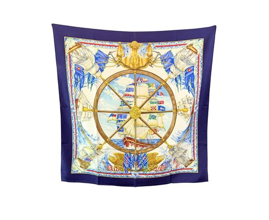 HERMES Foulard Vintage in Seta Col. Blu Carre 90 HERMES Foulard Vintage in Seta Col. Blu Carre 90