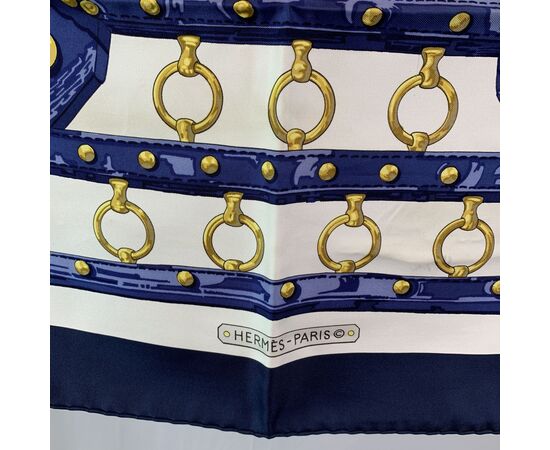 HERMES Foulard Vintage in Seta Col. Blu Carre 90 HERMES Foulard Vintage in Seta Col. Blu Carre 90