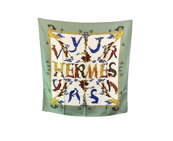 HERMES Foulard Vintage in Seta Col. Verde Carre 90 HERMES Foulard Vintage in Seta Col. Verde Carre 90
