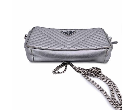 PRADA Borsa a Tracolla in Pelle Col. Argento Diagramme S PRADA Borsa a Tracolla in Pelle Col. Argento Diagramme S
