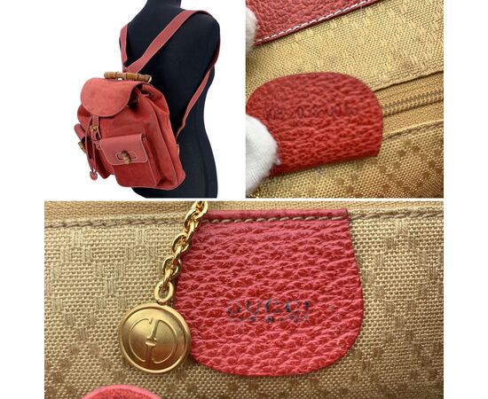 GUCCI Zaino Vintage in Camoscio Col. Rosso Bamboo M