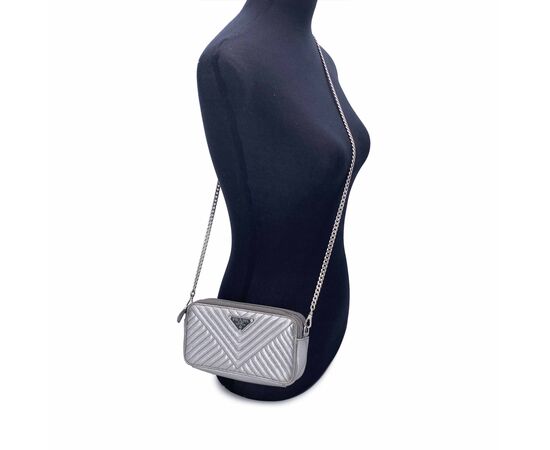 PRADA Borsa a Tracolla in Pelle Col. Argento Diagramme S PRADA Borsa a Tracolla in Pelle Col. Argento Diagramme S
