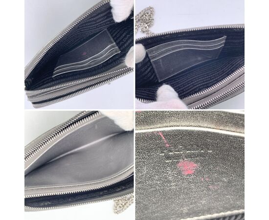 PRADA Borsa a Tracolla in Pelle Col. Argento Diagramme S PRADA Borsa a Tracolla in Pelle Col. Argento Diagramme S