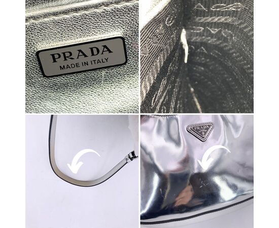 PRADA Borsa a Tracolla in Pelle Lucida Col. Argento Cleo M PRADA Borsa a Tracolla in Pelle Lucida Col. Argento Cleo M