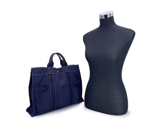 HERMES Borsa Shopper Vintage in Cotone Col. Blu Fourre-Tout M HERMES Borsa Shopper Vintage in Cotone Col. Blu Fourre-Tout M