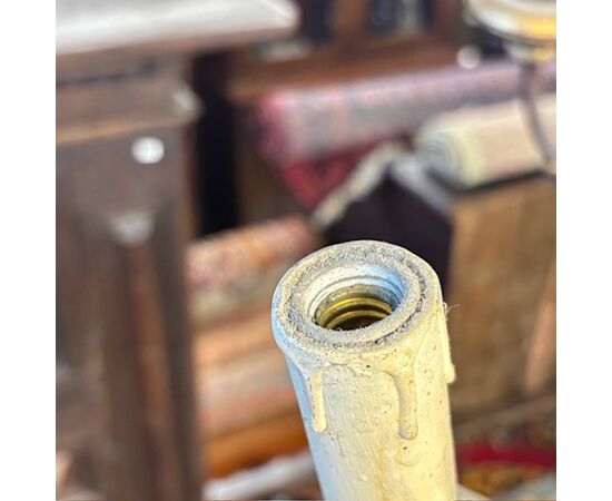 Antique 8-light chandelier, 1940s, turned wood and wrought iron. 90 cm diameter.