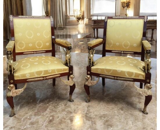 COPPIA DI POLTRONE IN MOGANO - FRANCIA - NAPOLEONE III
