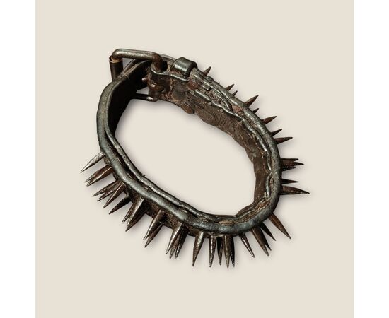 18th century leather and wrought iron mastiff dog collar