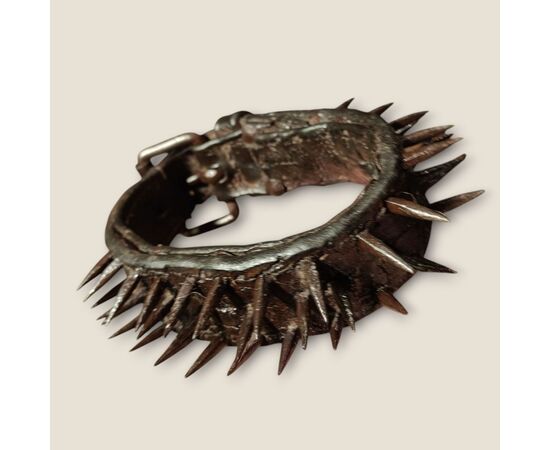 18th century leather and wrought iron mastiff dog collar