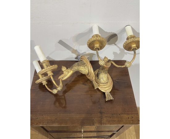 PAIR OF GILDED WOOD SCONCES SECOND HALF 19TH CENTURY PAIR OF GILDED WOOD SCONCES SECOND HALF 19TH CENTURY