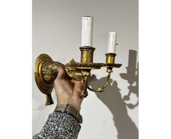 PAIR OF GILDED WOOD SCONCES SECOND HALF 19TH CENTURY PAIR OF GILDED WOOD SCONCES SECOND HALF 19TH CENTURY