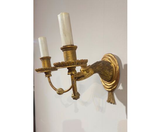PAIR OF GILDED WOOD SCONCES SECOND HALF 19TH CENTURY PAIR OF GILDED WOOD SCONCES SECOND HALF 19TH CENTURY