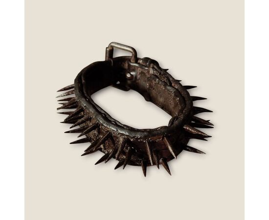 18th century leather and wrought iron mastiff dog collar