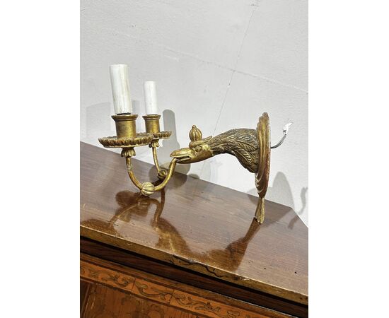 PAIR OF GILDED WOOD SCONCES SECOND HALF 19TH CENTURY PAIR OF GILDED WOOD SCONCES SECOND HALF 19TH CENTURY