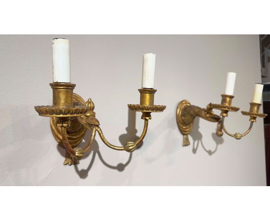 PAIR OF GILDED WOOD SCONCES SECOND HALF 19TH CENTURY PAIR OF GILDED WOOD SCONCES SECOND HALF 19TH CENTURY
