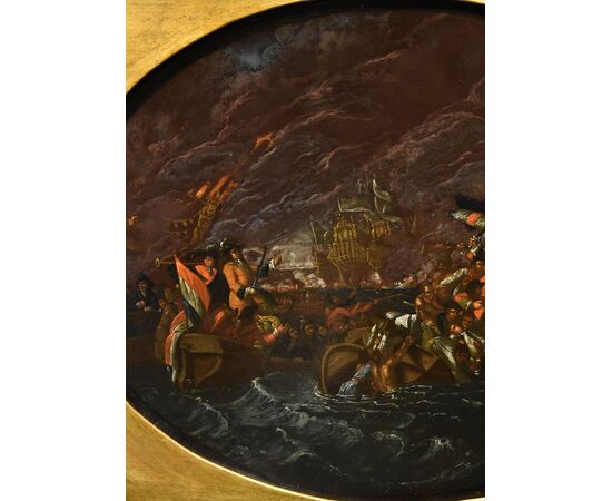 Night naval battle, Ilario Mercanti «lo Spolverini» (Parma, 1657 - 1734)